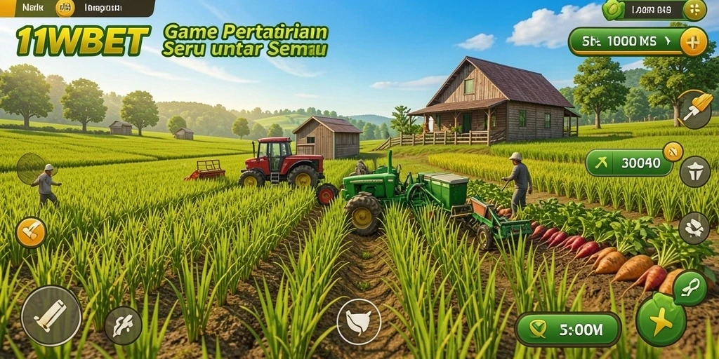 Tampilan gameplay 11WBET yang memperlihatkan kebun yang subur.