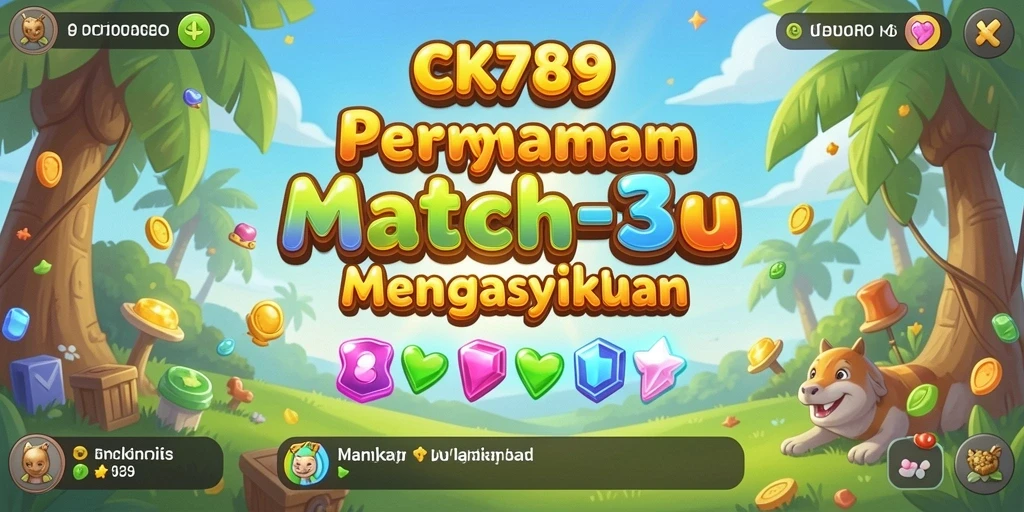 Screenshot gameplay CK789 menampilkan perpaduan warna-warni permata Match-3.