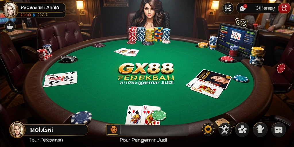 Tampilan gameplay Poker yang seru dengan interaksi pemain.