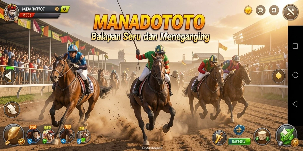 Tampilan gameplay seru dari MANADOTOTO dengan mobil balap yang cepat.