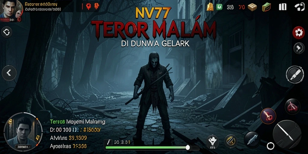 Screenshot NV77 menampilkan suasana mencekam saat karakter menjelajahi ruangan gelap.