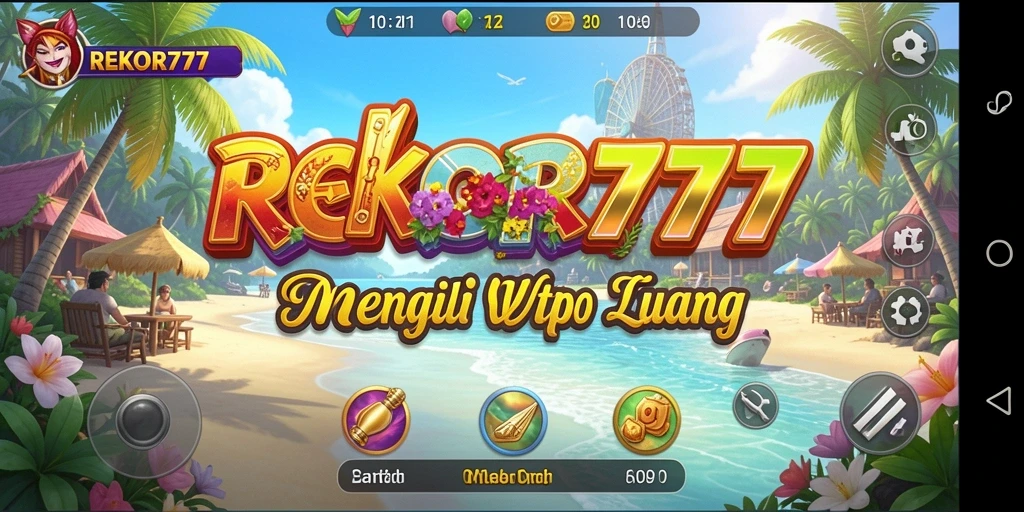 Screenshot menampilkan gameplay seru dari REKOR777 yang penuh warna.