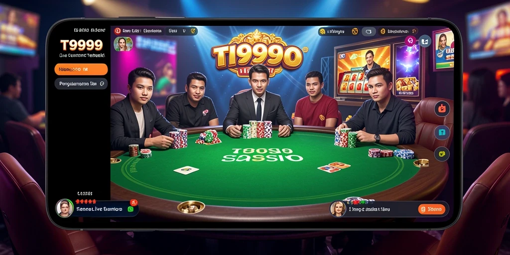 Tampilan gameplay seru di T9999 dengan dealer langsung yang profesional.